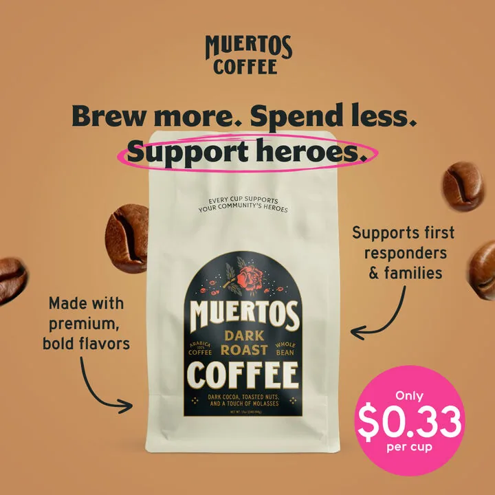 Muertos Coffee ad, Price and purpose in one frame